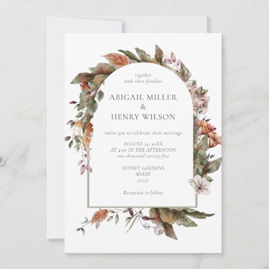 Herfst Romance Boog Bloemen Huwelijksuitnodiging Kaart (Voorkant)