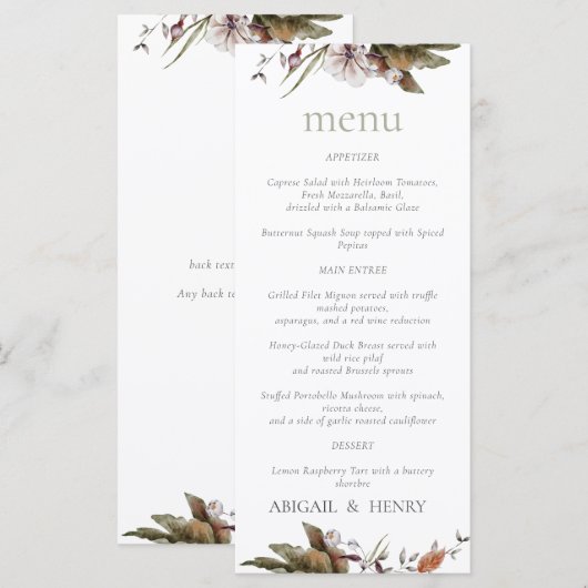 Herfst Romance Boog Bloemen Trouwmenu Menu (Voorkant / Achterkant)
