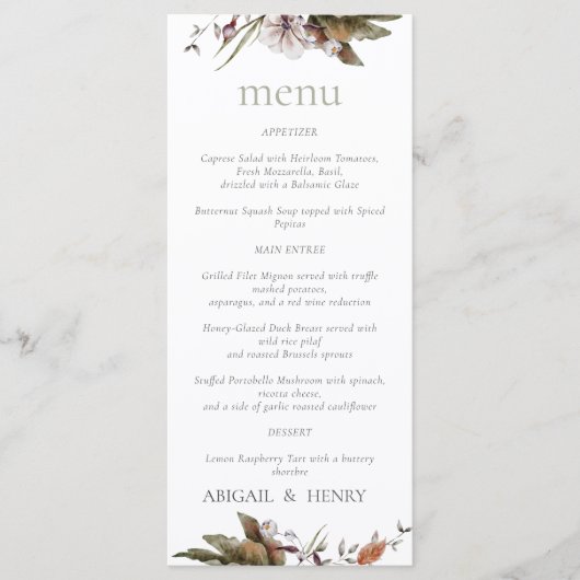 Herfst Romance Boog Bloemen Trouwmenu Menu (Voorkant)