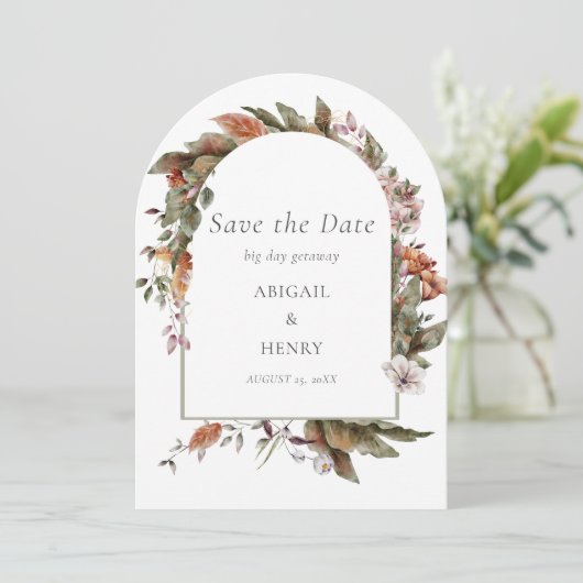 Herfst Romance Boog Bloemenbruiloft Save the date Kaart (Staand voorkant)