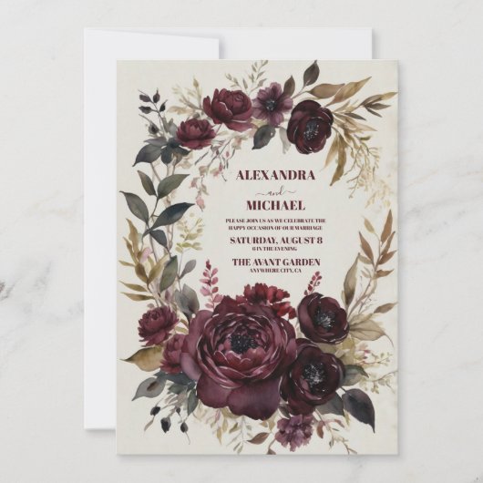 Herfst Romance Bourgondische bruiloft Kaart (Voorkant)