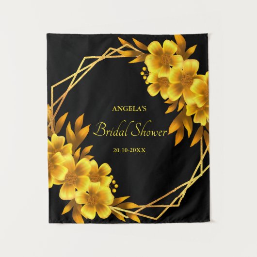 Herfst romance faux gouden geel bloemige geometris wandkleed (Voorkant)