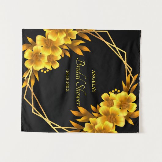 Herfst romance faux gouden geel bloemige geometris wandkleed (Voorkant (horizontaal))