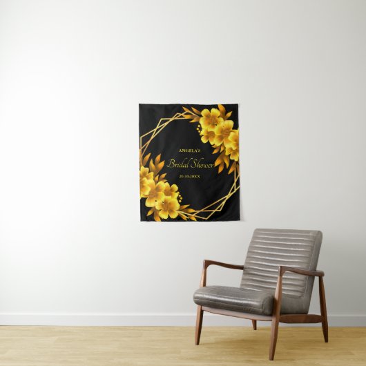 Herfst romance faux gouden geel bloemige geometris wandkleed (In situ)