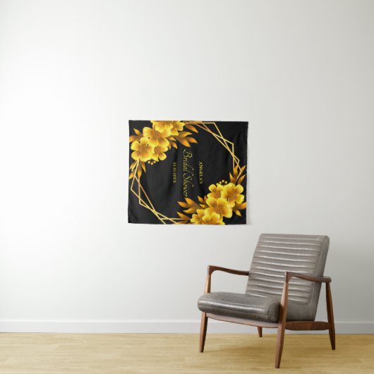 Herfst romance faux gouden geel bloemige geometris wandkleed (In Situ (horizontaal))