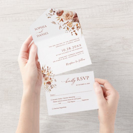 Herfst Romance Gedroogde Bloemen Bruiloft All In One Uitnodiging (Afscheurbaar)