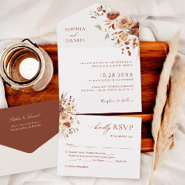 Herfst Romance Gedroogde Bloemen Bruiloft All In One Uitnodiging