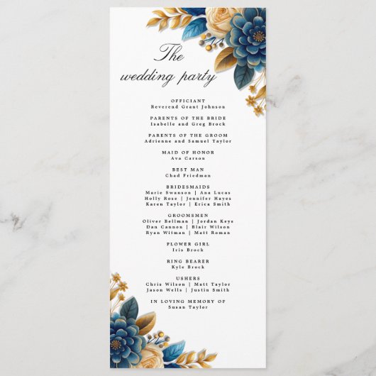 Herfst Romance Waterverf Bloemenbruiloft programma Programmakaart (Achterkant)