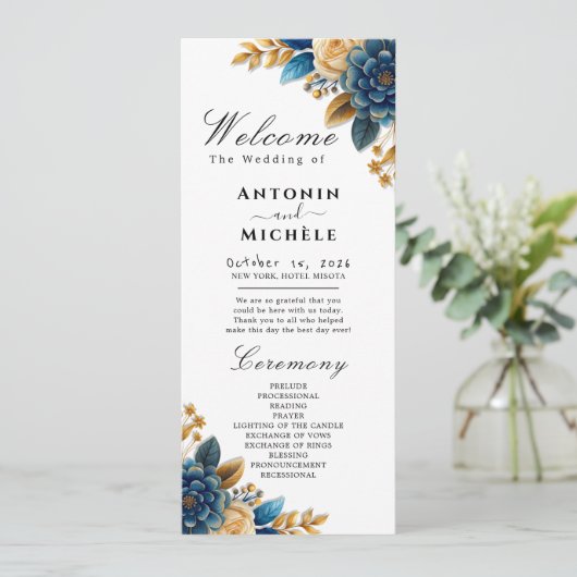 Herfst Romance Waterverf Bloemenbruiloft programma Programmakaart (Staand voorkant)