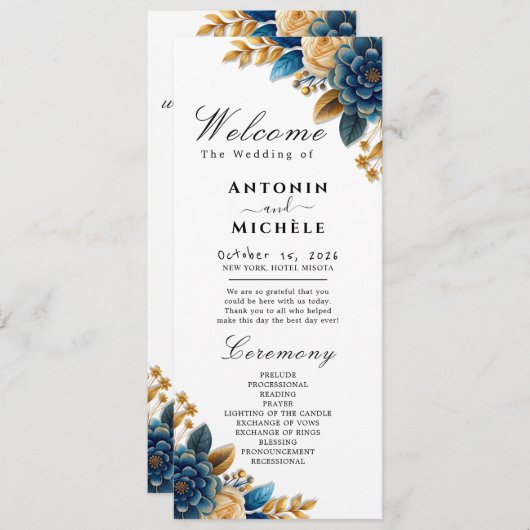 Herfst Romance Waterverf Bloemenbruiloft programma Programmakaart (Voorkant / Achterkant)