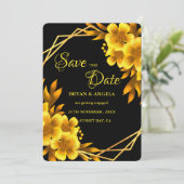 Herfst romance zwart & gouden bloemige geometrisch save the date (Staand voorkant)