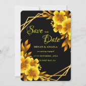 Herfst romance zwart & gouden bloemige geometrisch save the date (Voorkant)