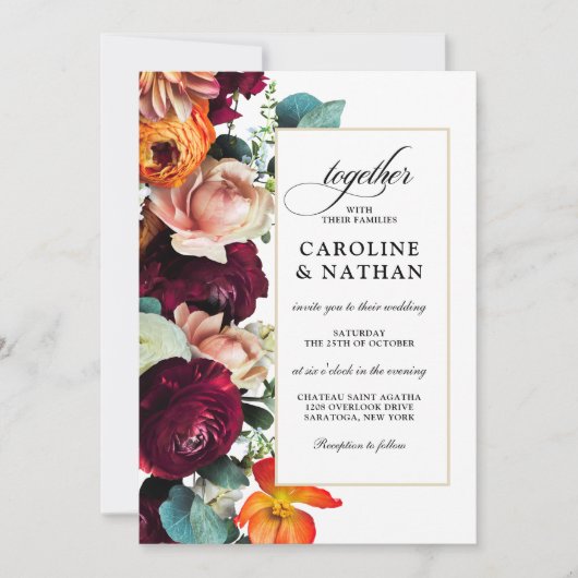 Herfst Romantic Floral Wedding Kaart (Voorkant)
