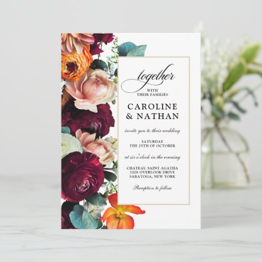 Herfst Romantic Floral Wedding Kaart (Staand voorkant)