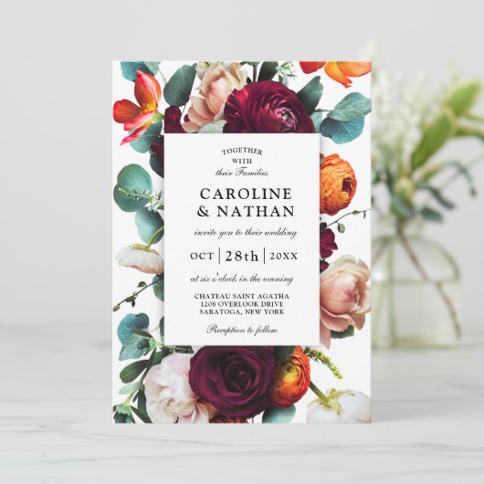 Herfst Romantic Floral Wedding Kaart (Staand voorkant)