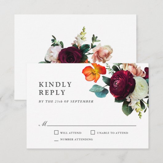 Herfst Romantic Floral Wedding RSVP (Voorkant / Achterkant)
