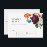 Herfst Romantic Floral Wedding RSVP Kaartje<br><div class="desc">Deze prachtige romantische keuze op bruiloft RSVP-kaarten bevat rijke romantische kleuren van bruine rode, rustige sinaasappel, wazige roze en etherische groen. De achterzijde van de kaart is gedekt in de bijbehorende boekje. Deze kleuren worden vaak gebruikt op bruiloften van midden zomer tot herfst en gedurende de wintermaanden. Pas de tekst...</div>