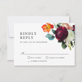 Herfst Romantic Floral Wedding RSVP Kaartje