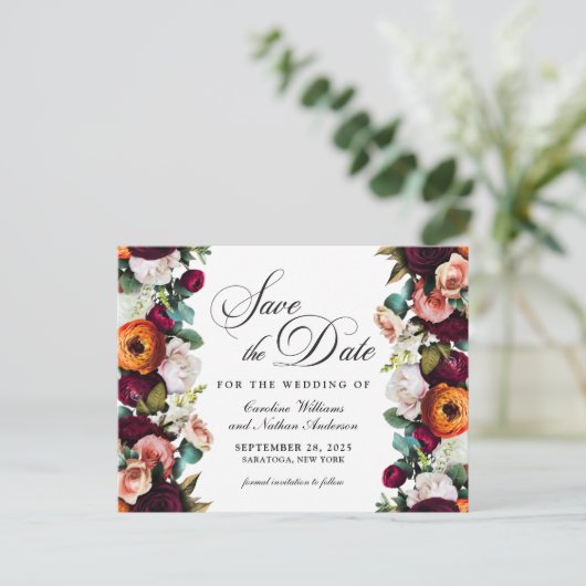 Herfst Romantic Floral Wedding Save the Date Briefkaart (Staand voorkant)