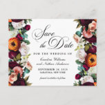 Herfst Romantic Floral Wedding Save the Date Briefkaart<br><div class="desc">Verse herfst bloemen maken van deze bruiloft Save the Date card een standout. Een smaakvol elegante tekstlay-out is klaar om met uw trouwinfo te personaliseren om uw gasten voor de toekomstige gebeurtenis voor te bereiden. De kleuren zijn onder andere bruinrood, wazig roos roze, ruw oranje, wit en blauwgroen eucalyptusgrijs. De...</div>