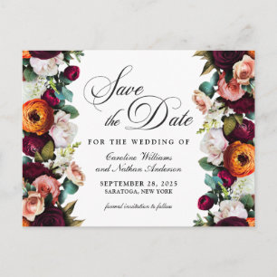 Herfst Romantic Floral Wedding Save the Date Briefkaart