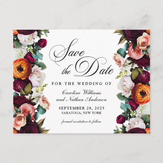 Herfst Romantic Floral Wedding Save the Date Briefkaart (Voorkant)