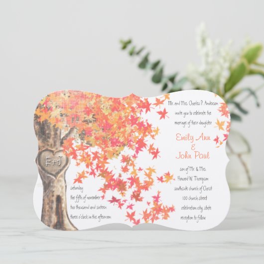 Herfst Romantic Rustic Tree Oranje Yellow Wedding Kaart (Staand voorkant)