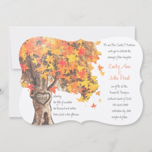 Herfst Romantic Rustic Tree Oranje Yellow Wedding Kaart (Voorkant)