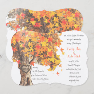 Herfst Romantic Rustic Tree Oranje Yellow Wedding Kaart