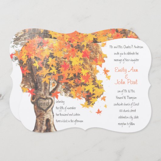 Herfst Romantic Rustic Tree Oranje Yellow Wedding Kaart (Voorkant / Achterkant)