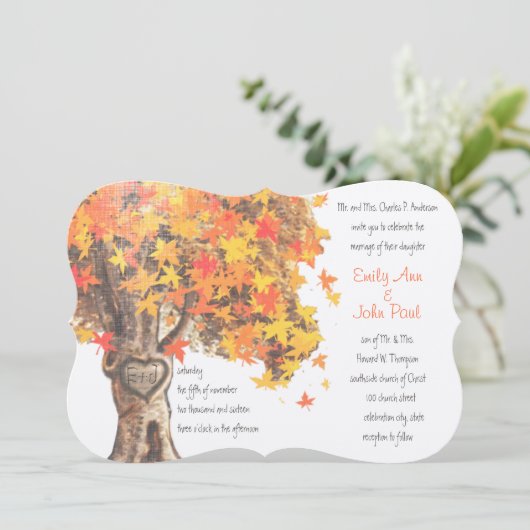 Herfst Romantic Rustic Tree Oranje Yellow Wedding Kaart (Staand voorkant)