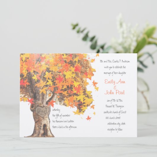 Herfst Romantic Rustic Tree Oranje Yellow Wedding Kaart (Staand voorkant)