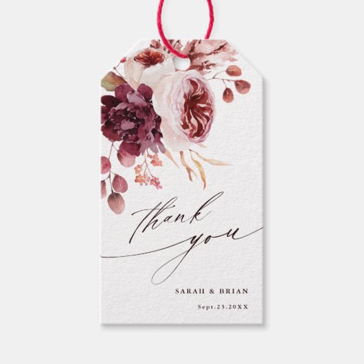 Herfst Romantiek Elegante Waterverf Bloemige Dankj Cadeaulabel (Voorkant)