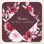 Herfst Romantiek Gouden Frame Bloemige bruidsdouch Kartonnen Onderzetters (Voorkant)