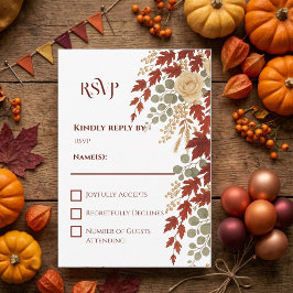 Herfst Romantiek Herfst Bliss | Ivoor Burgundy Tro RSVP Kaartje