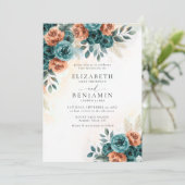 Herfst Romantisch Blauwgroen Verbrand Sinaasappel  Kaart (Staand voorkant)