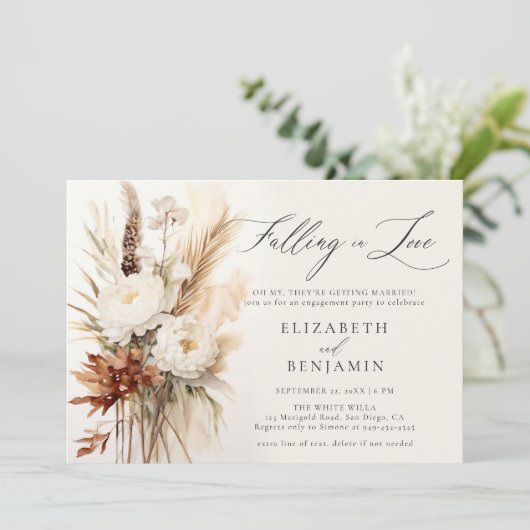 Herfst Romantisch Boeket Boho Peony Verlovingsfees Kaart (Staand voorkant)