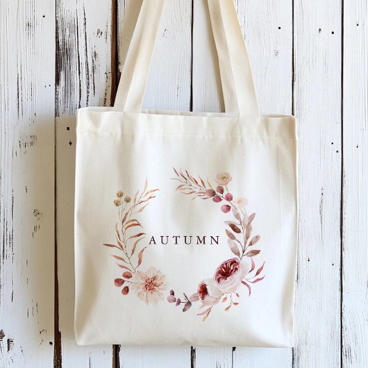Herfst Romantische Bloemenkrans Gepersonaliseerde  Tote Bag