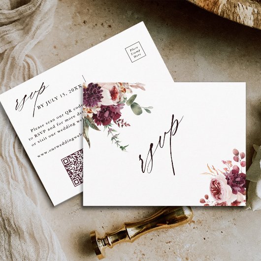 Herfst Romantische Bloemige Trouw QR Code RSVP Briefkaart