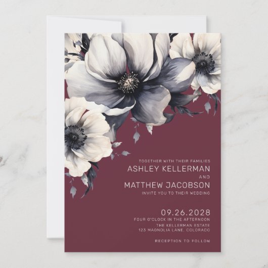 Herfst Romantische Bourgondische bloemenbruiloft Kaart (Voorkant)