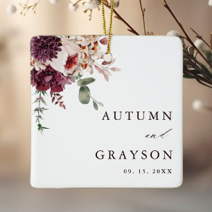 Herfst Romantische Elegante Bloemige Trouwfoto Keramisch Ornament