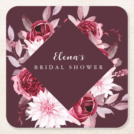 Herfst Romantische Gouden Frame Bloemige bruidsdou Kartonnen Onderzetters (Voorkant)