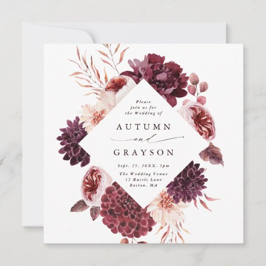 Herfst Romantische Waterverf Bloem Bruiloft Vierka Kaart (Voorkant)