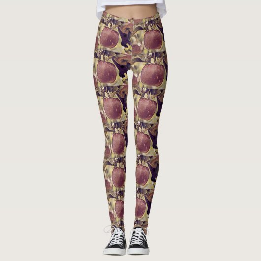 Herfst rood appelfruit en laat waterverf achter leggings (Voorkant)