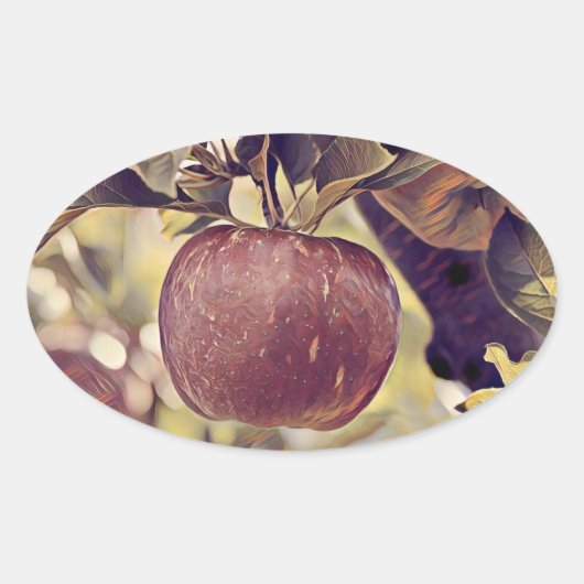 Herfst rood appelfruit en laat waterverf achter ovale sticker (Voorkant)