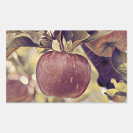 Herfst rood appelfruit en laat waterverf achter rechthoekige sticker