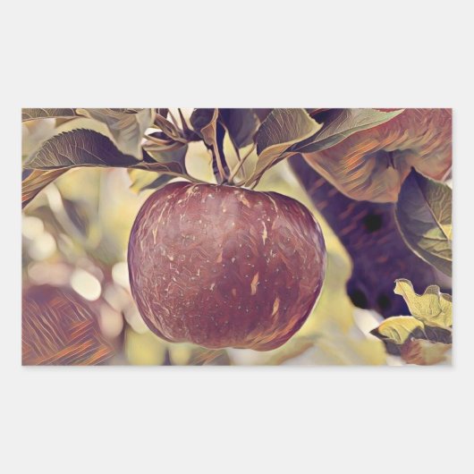 Herfst rood appelfruit en laat waterverf achter rechthoekige sticker (Voorkant)