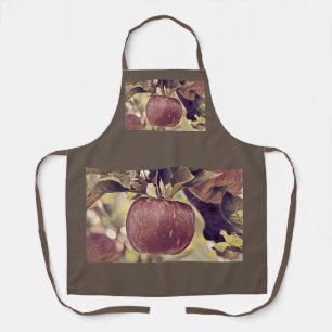 Herfst rood appelfruit en laat waterverf achter schort