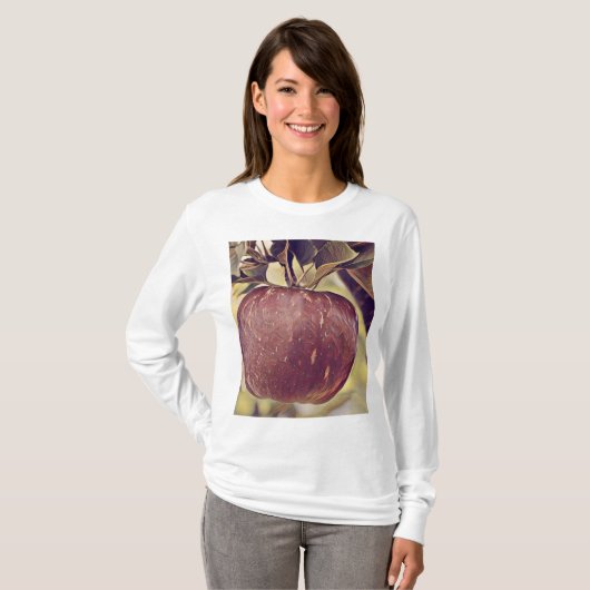 Herfst rood appelfruit en laat waterverf achter t-shirt (Voorkant volledig)
