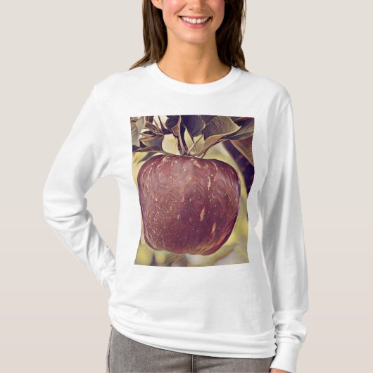 Herfst rood appelfruit en laat waterverf achter t-shirt (Voorkant)
